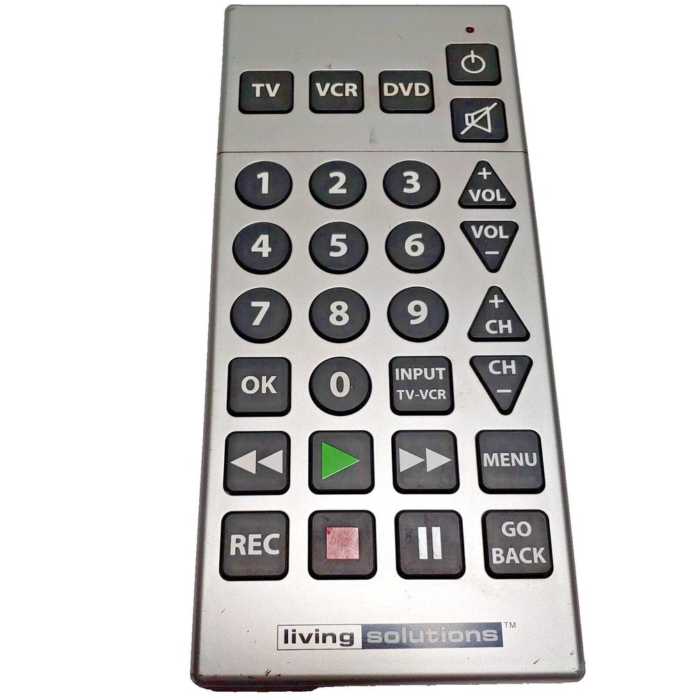Living Solutions Big Button Universal Remote Control TV VCR DVD Silver Tone - Picture 2 of 5